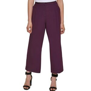 Calvin Klein Maroon Cropped Wide Leg Pleated Pants